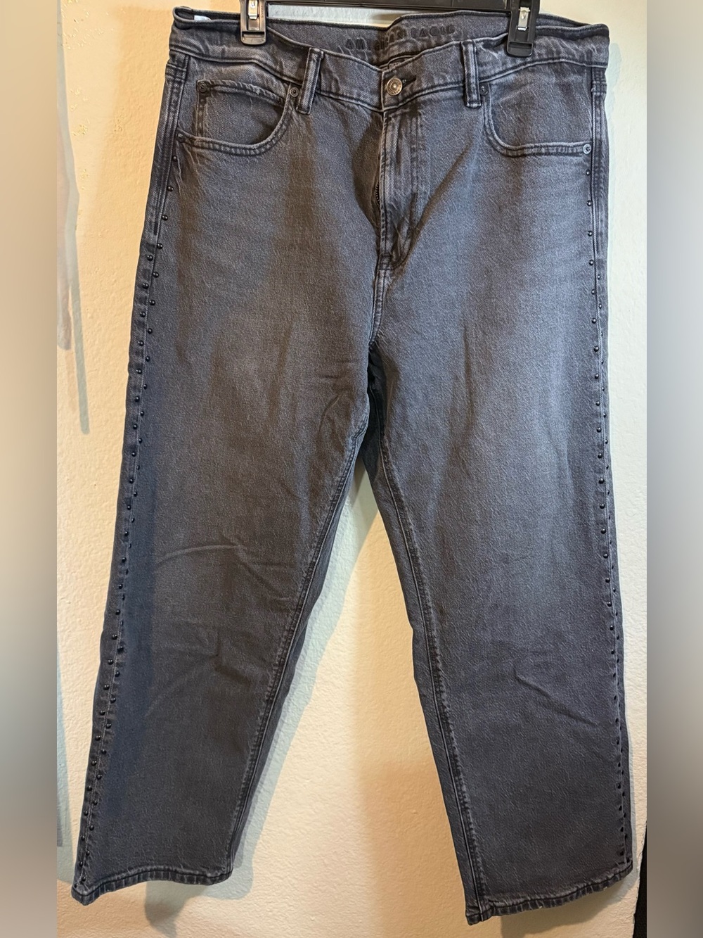 American Eagle Outfitters Women’s Straight Black Jeans with Side Studs